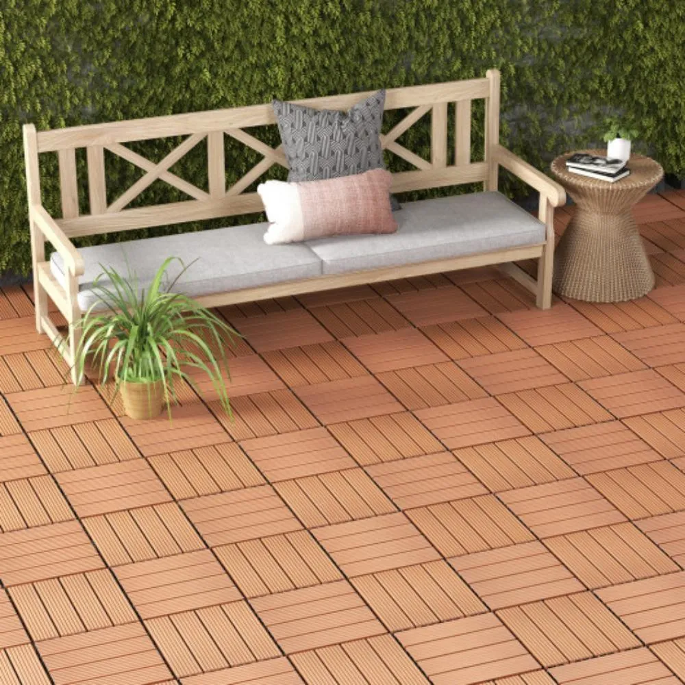 12 x 12 Inch 18 Piece All Weather Interlocking Deck Tiles for Splicing Area-Brown