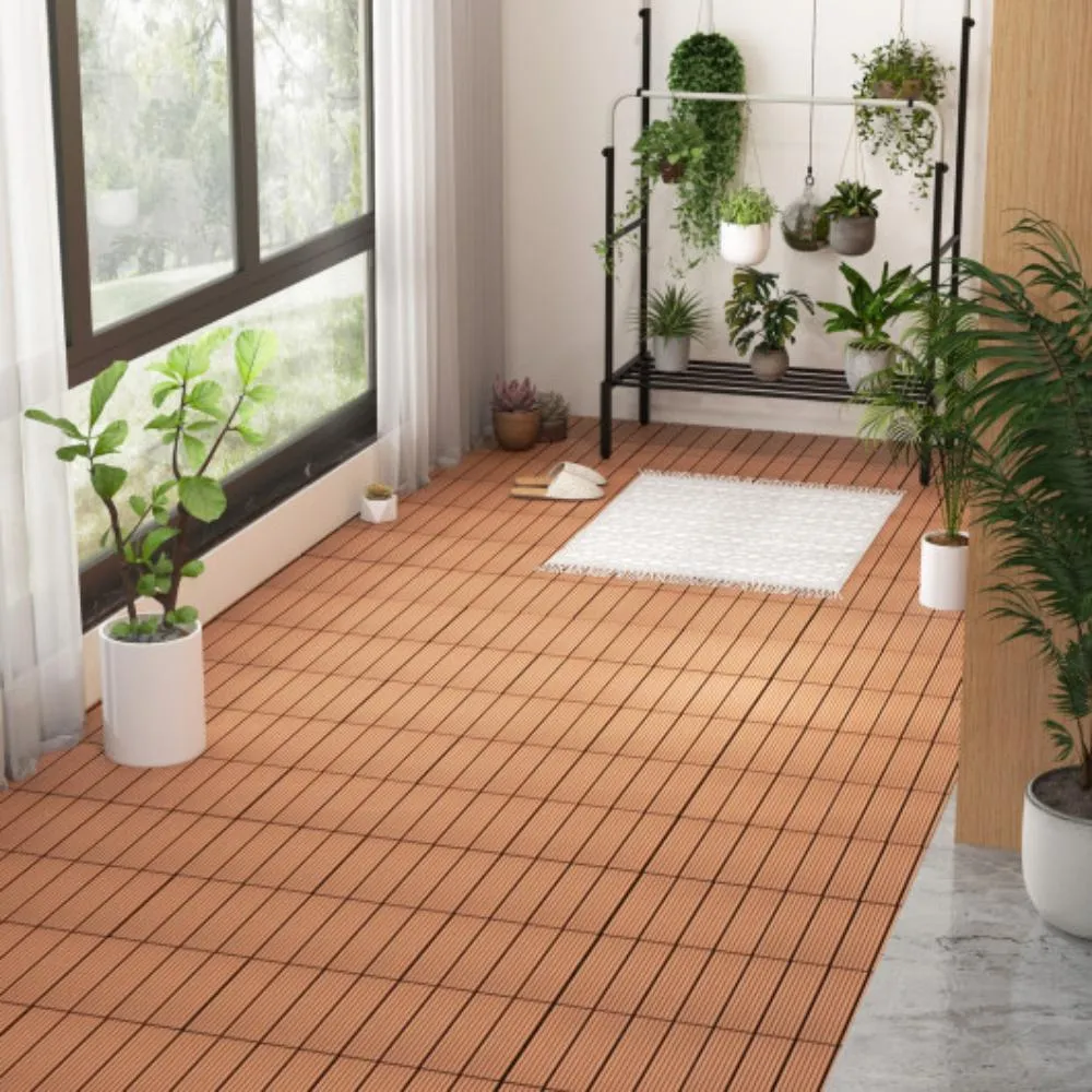 12 x 12 Inch 18 Piece All Weather Interlocking Deck Tiles for Splicing Area-Brown