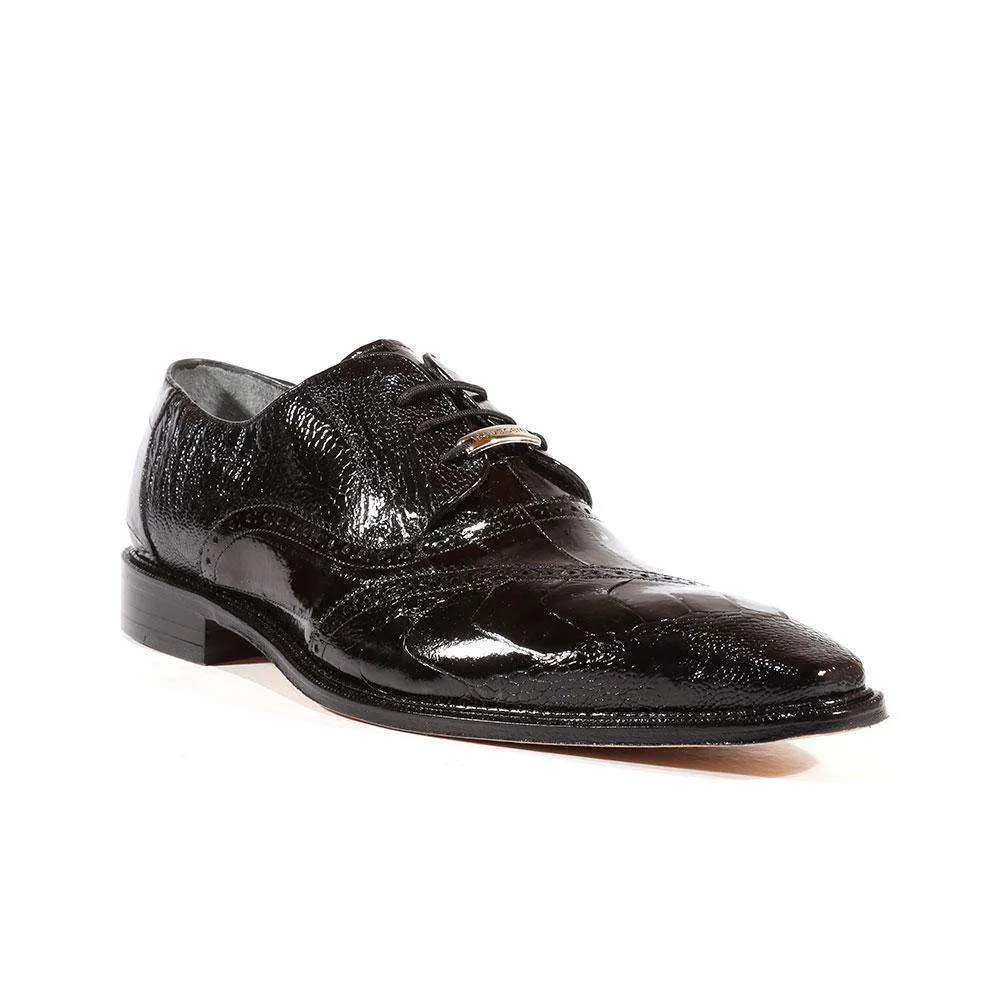 Belvedere Designer Shoes Men's Nino Eel Ostrich Black Oxfords (BV1000)