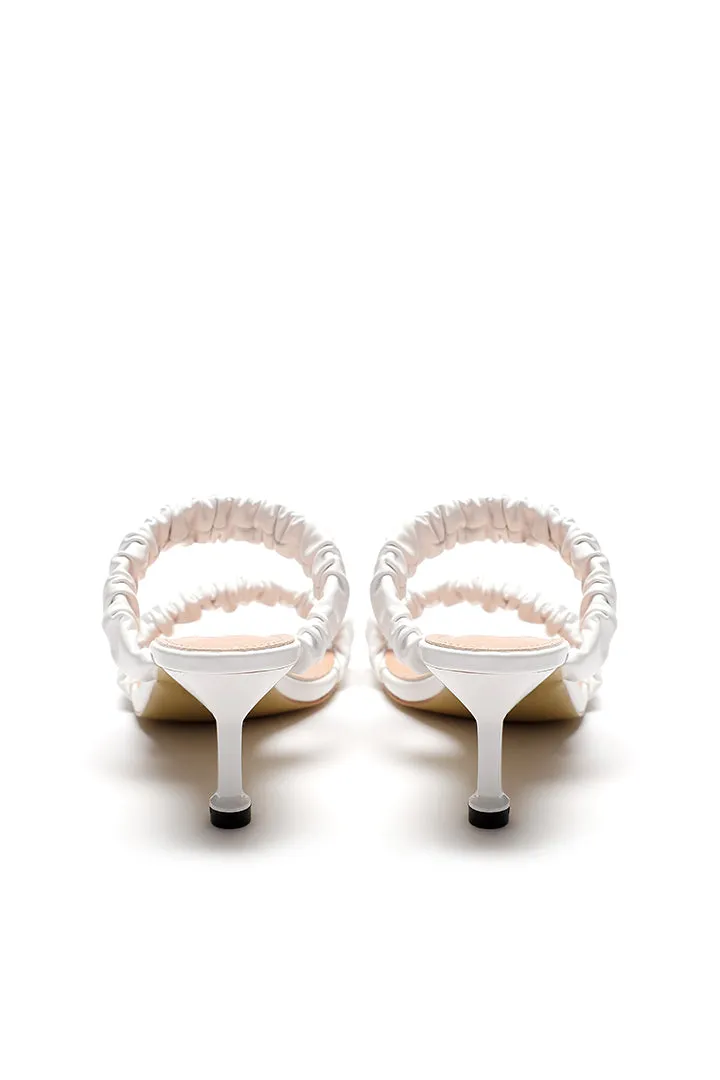 Choice Ruched Double Strap Mules Slides Sandals White