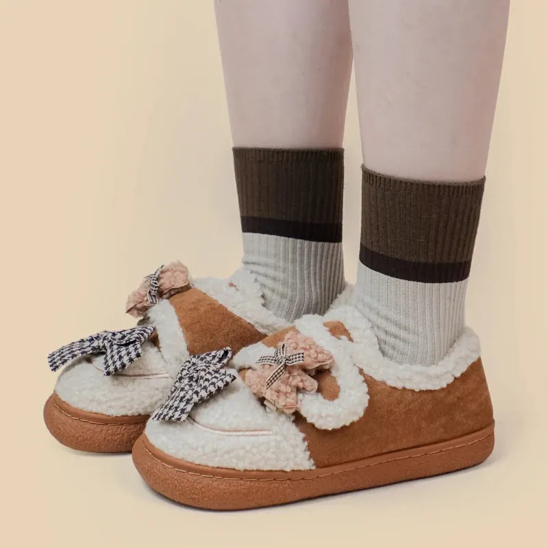 *CLEARANCE* Ultra Soft Bears and Bows Velcro Strap Plush Shoes - Women's