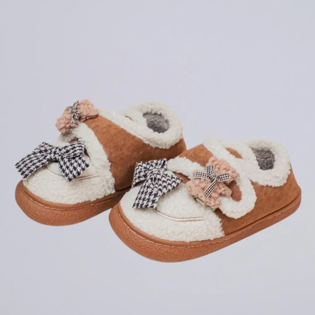 *CLEARANCE* Ultra Soft Bears and Bows Velcro Strap Plush Shoes - Women's