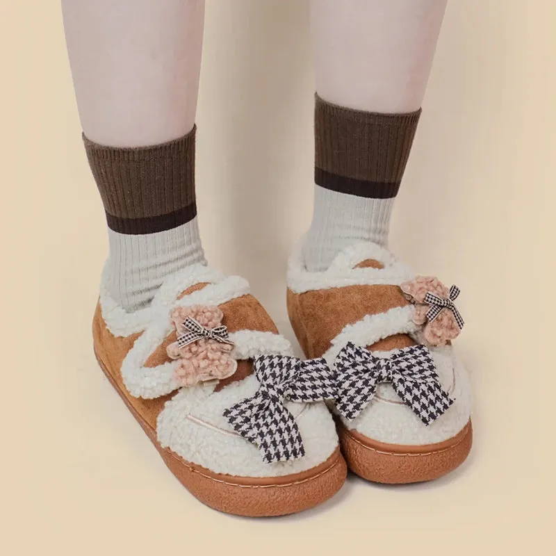 *CLEARANCE* Ultra Soft Bears and Bows Velcro Strap Plush Shoes - Women's