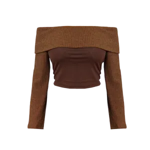 Coffee Powder Off Shoulder Top