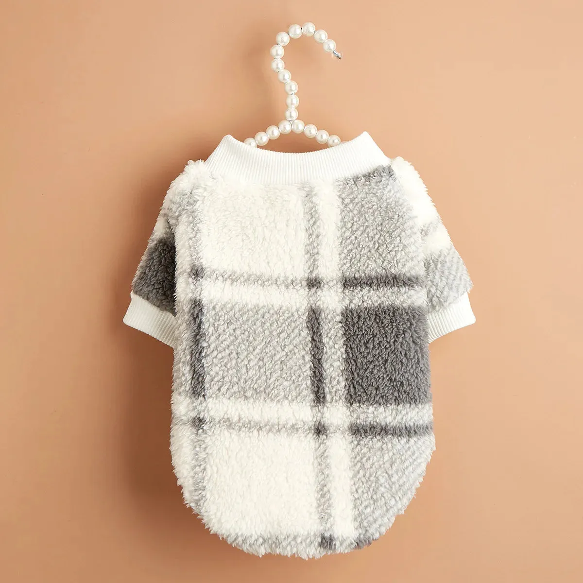 Gray Plaid Glam: Fashion Plush Hoodie for Small to Medium Dogs - Autumn/Winter Pet Clothes for Warmth and Style