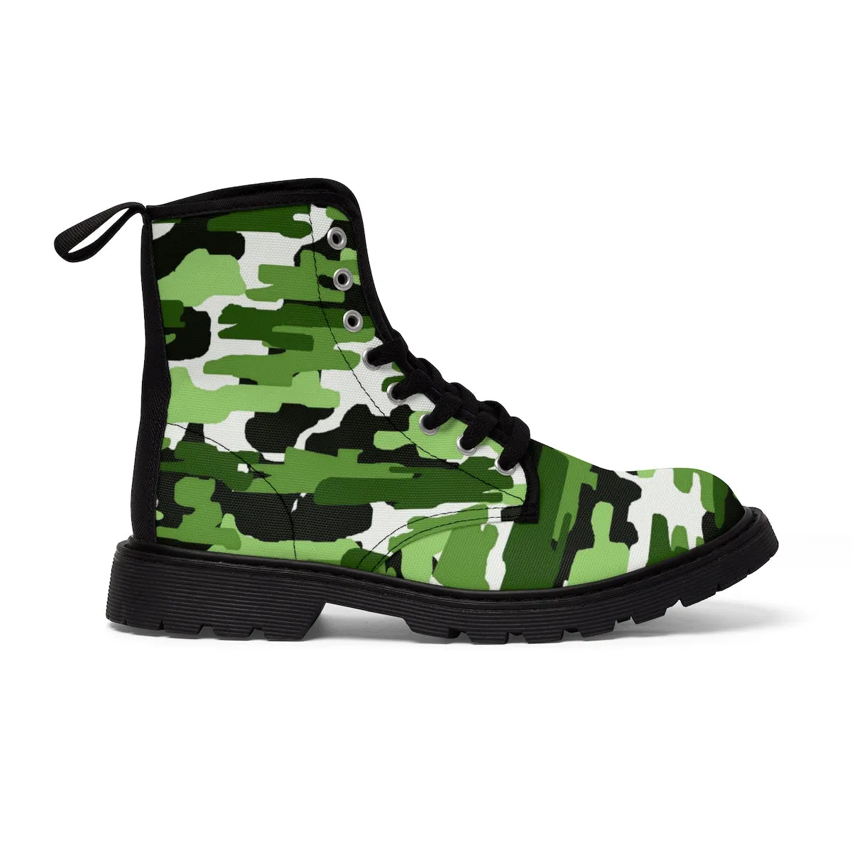 Green White Camo Men's Boots, Camouflage Military Army Print Canvas Winter Boots