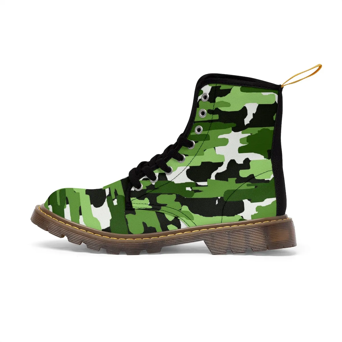 Green White Camo Men's Boots, Camouflage Military Army Print Canvas Winter Boots