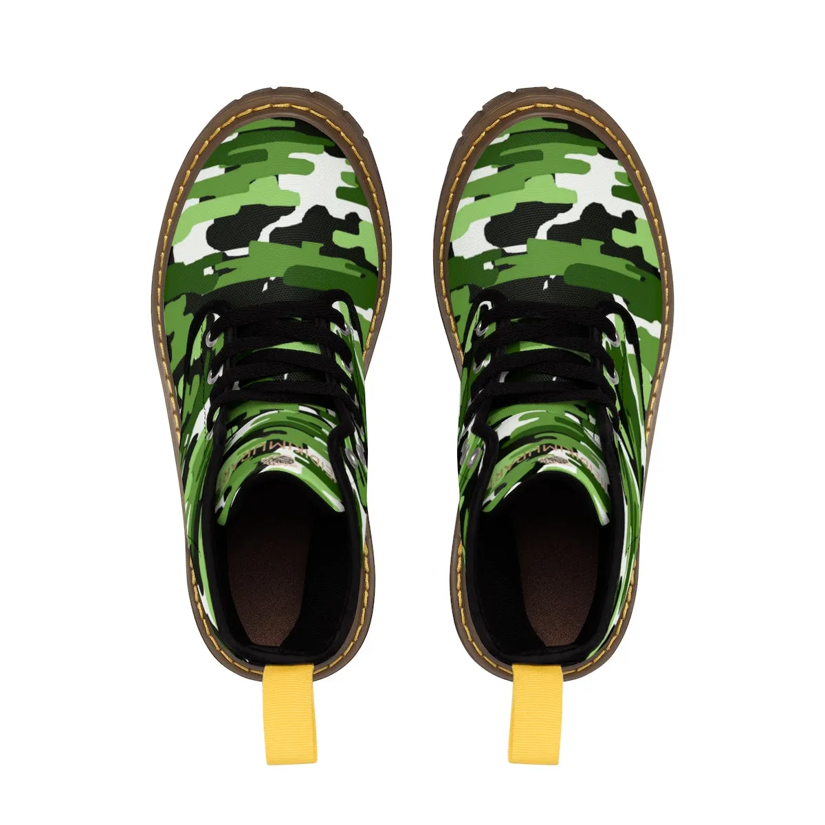 Green White Camo Men's Boots, Camouflage Military Army Print Canvas Winter Boots