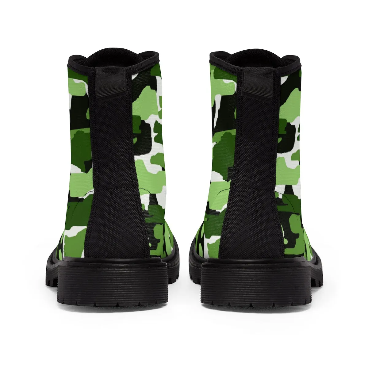 Green White Camo Men's Boots, Camouflage Military Army Print Canvas Winter Boots