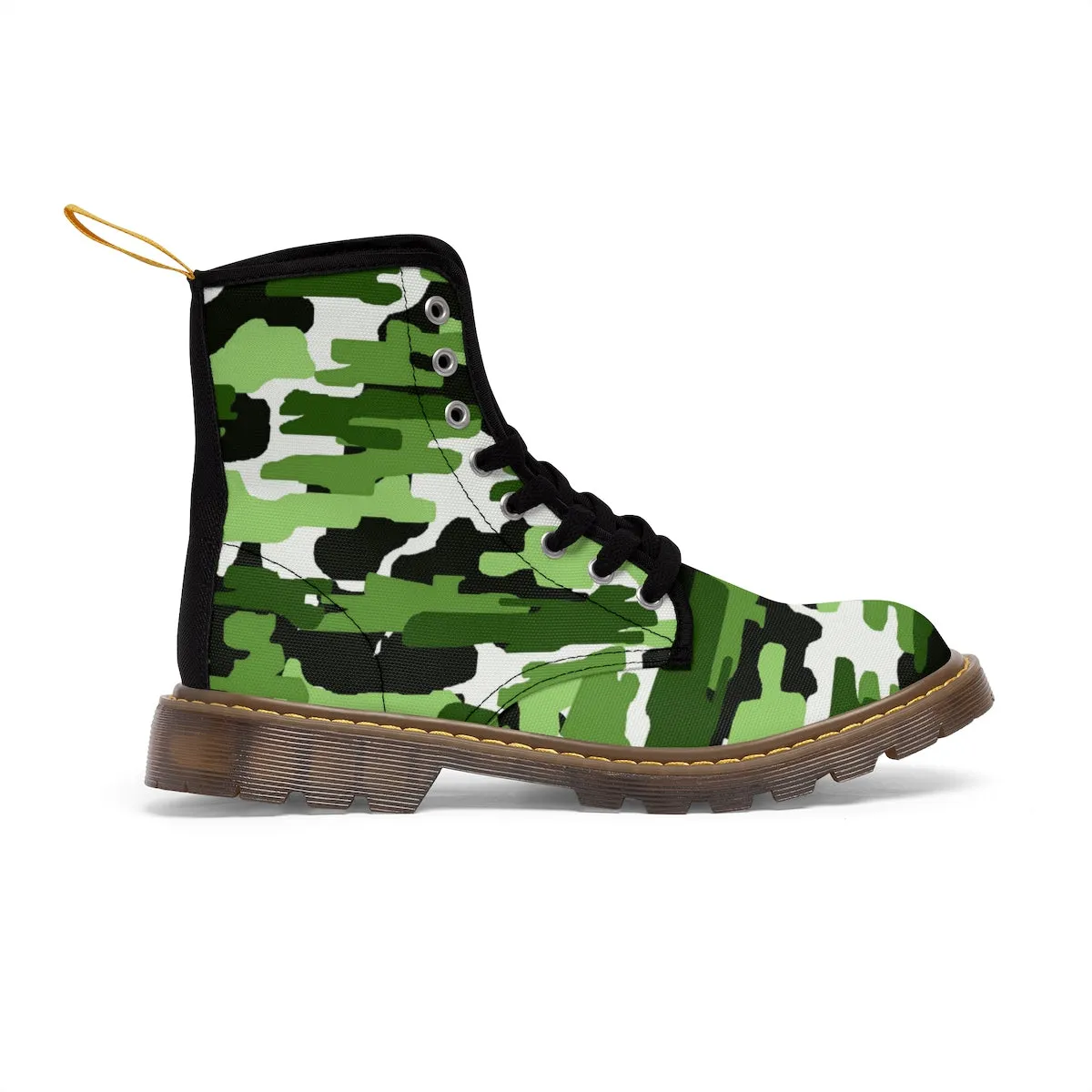 Green White Camo Men's Boots, Camouflage Military Army Print Canvas Winter Boots