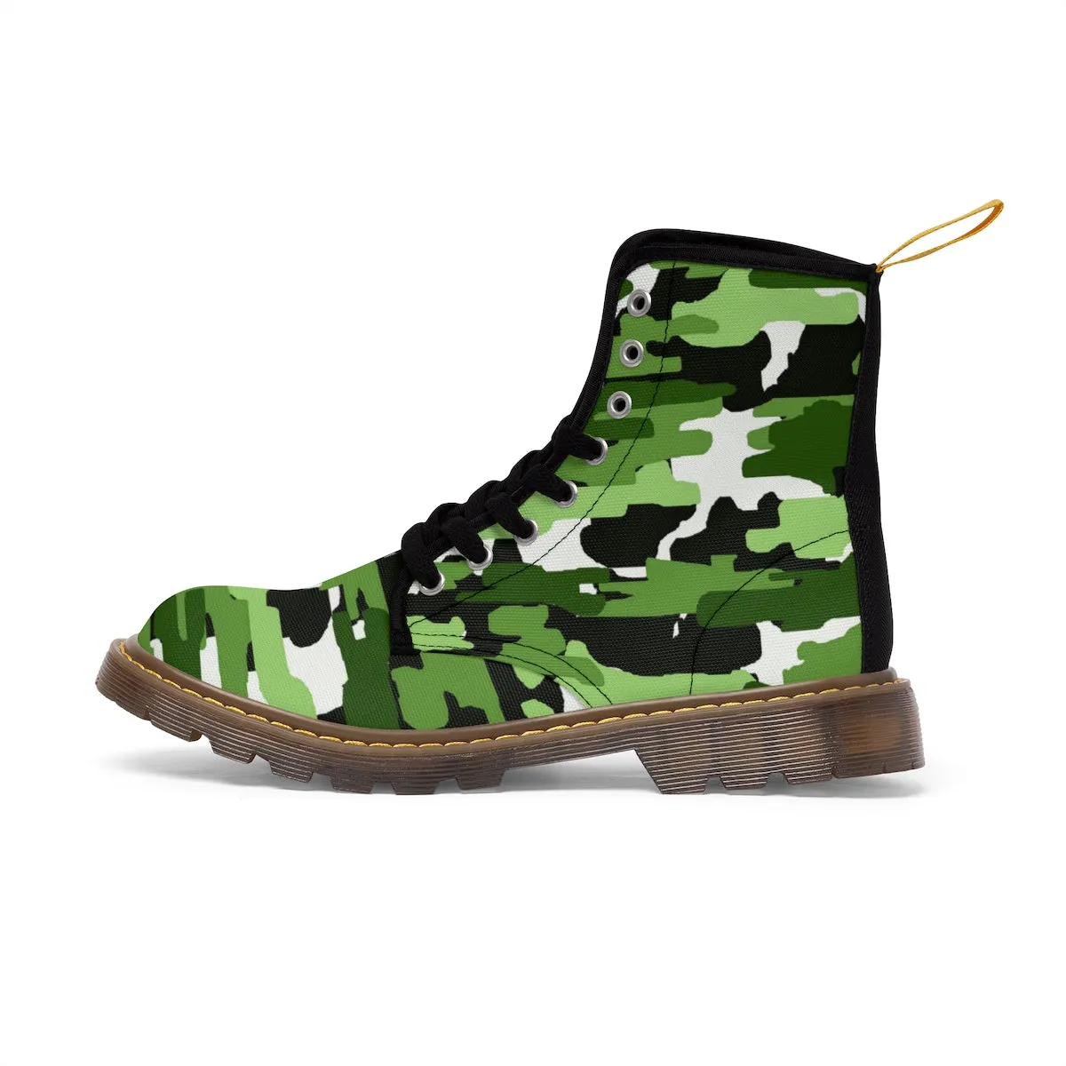 Green White Camo Men's Boots, Camouflage Military Army Print Canvas Winter Boots