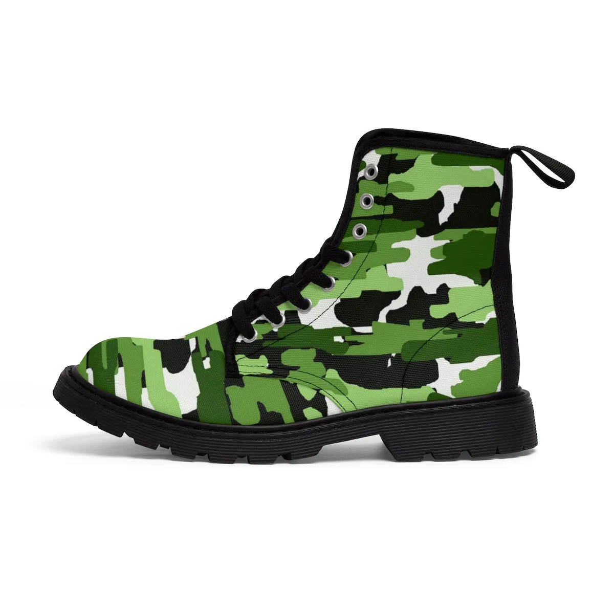 Green White Camo Men's Boots, Camouflage Military Army Print Canvas Winter Boots