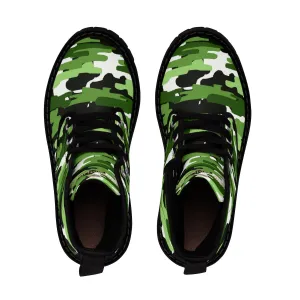 Green White Camo Men's Boots, Camouflage Military Army Print Canvas Winter Boots
