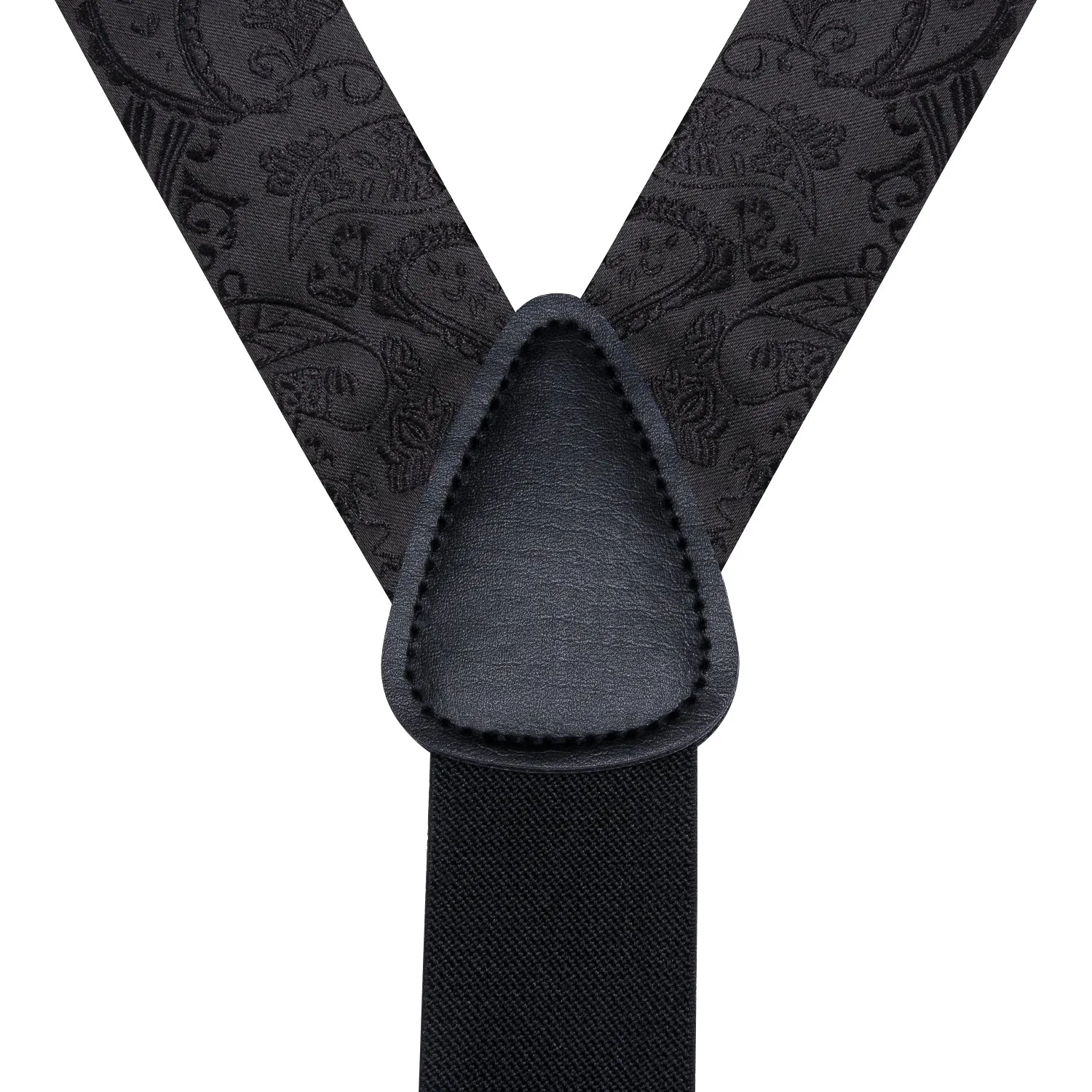 Hi-Tie Black Paisley Suspender Bowtie Hanky Cufflinks Set for Men