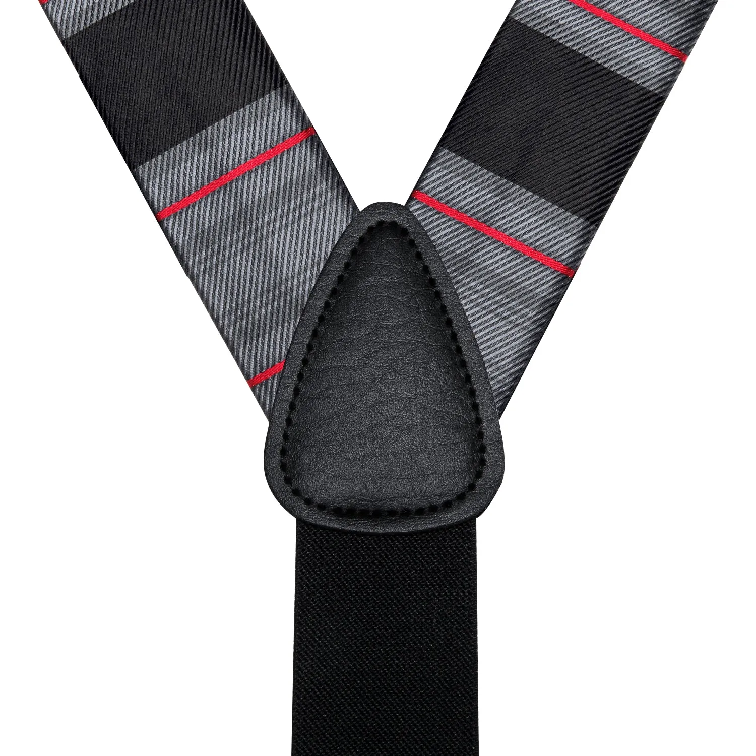 Hi-Tie Grey and Black Striped Suspender Bow Tie Hanky Cufflinks Set