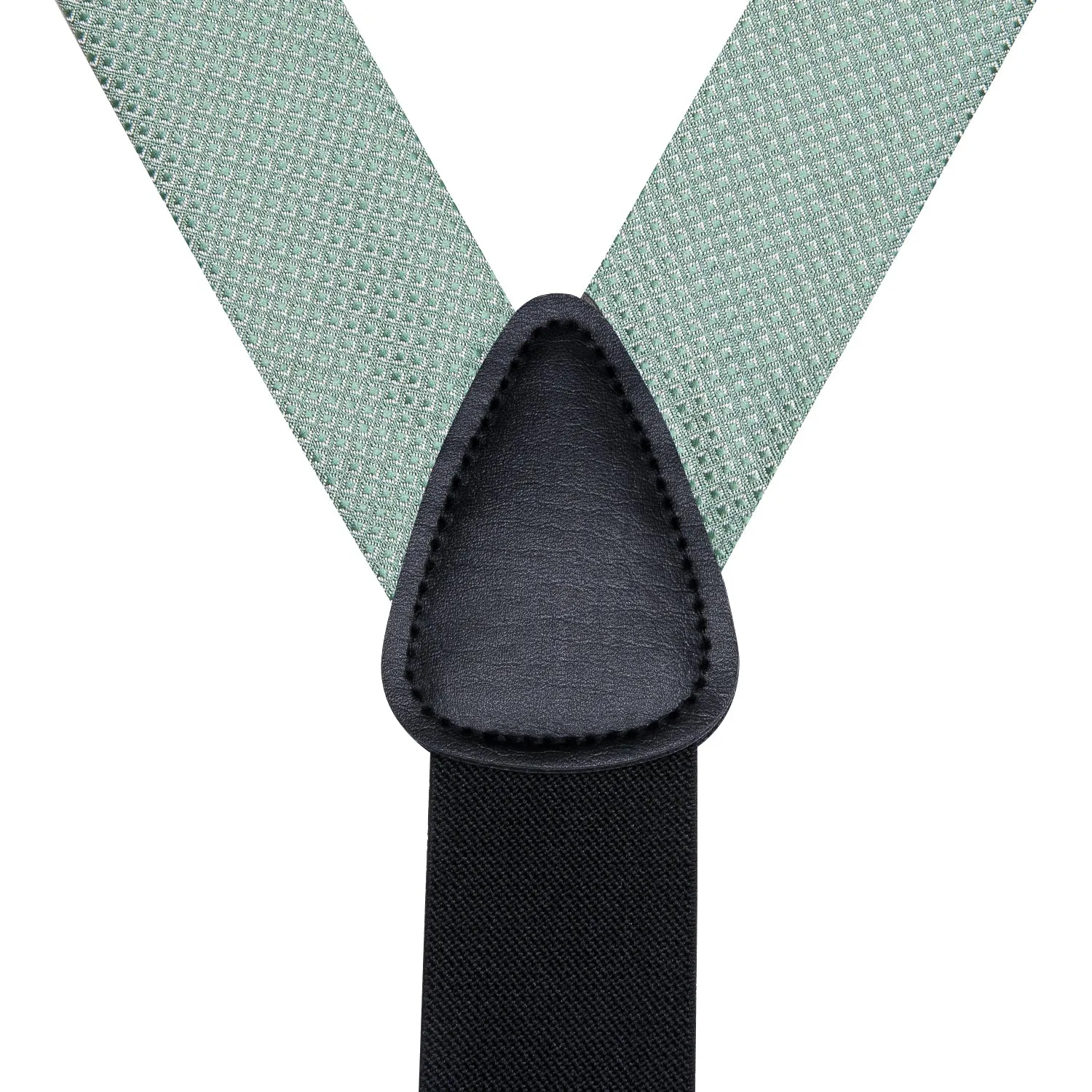 Hi-Tie Mint Green Solid Suspender Bowtie Hanky Cufflinks Set