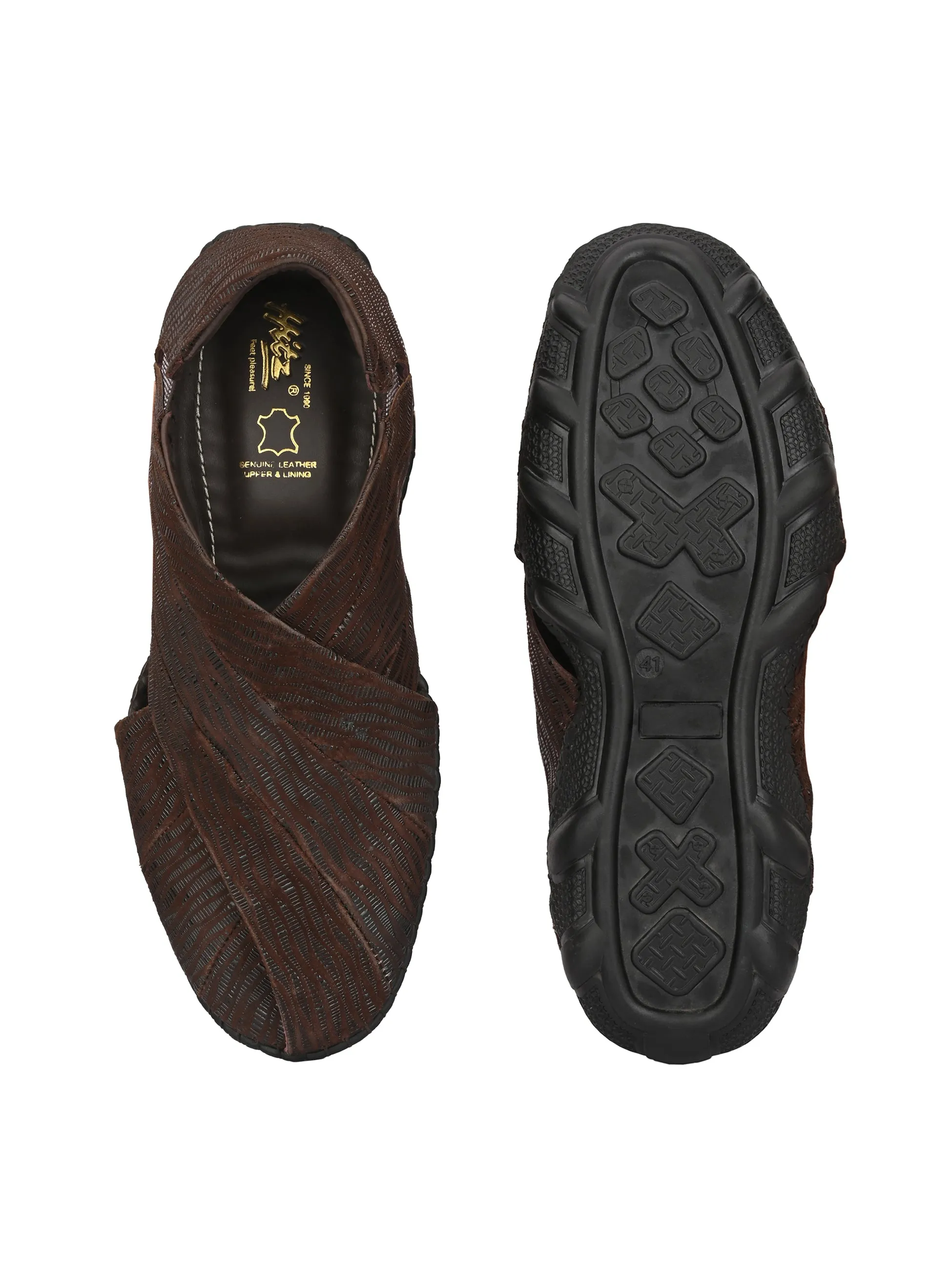 Hitz Men's Brown Leather Slip-On Shoe Style Sandals