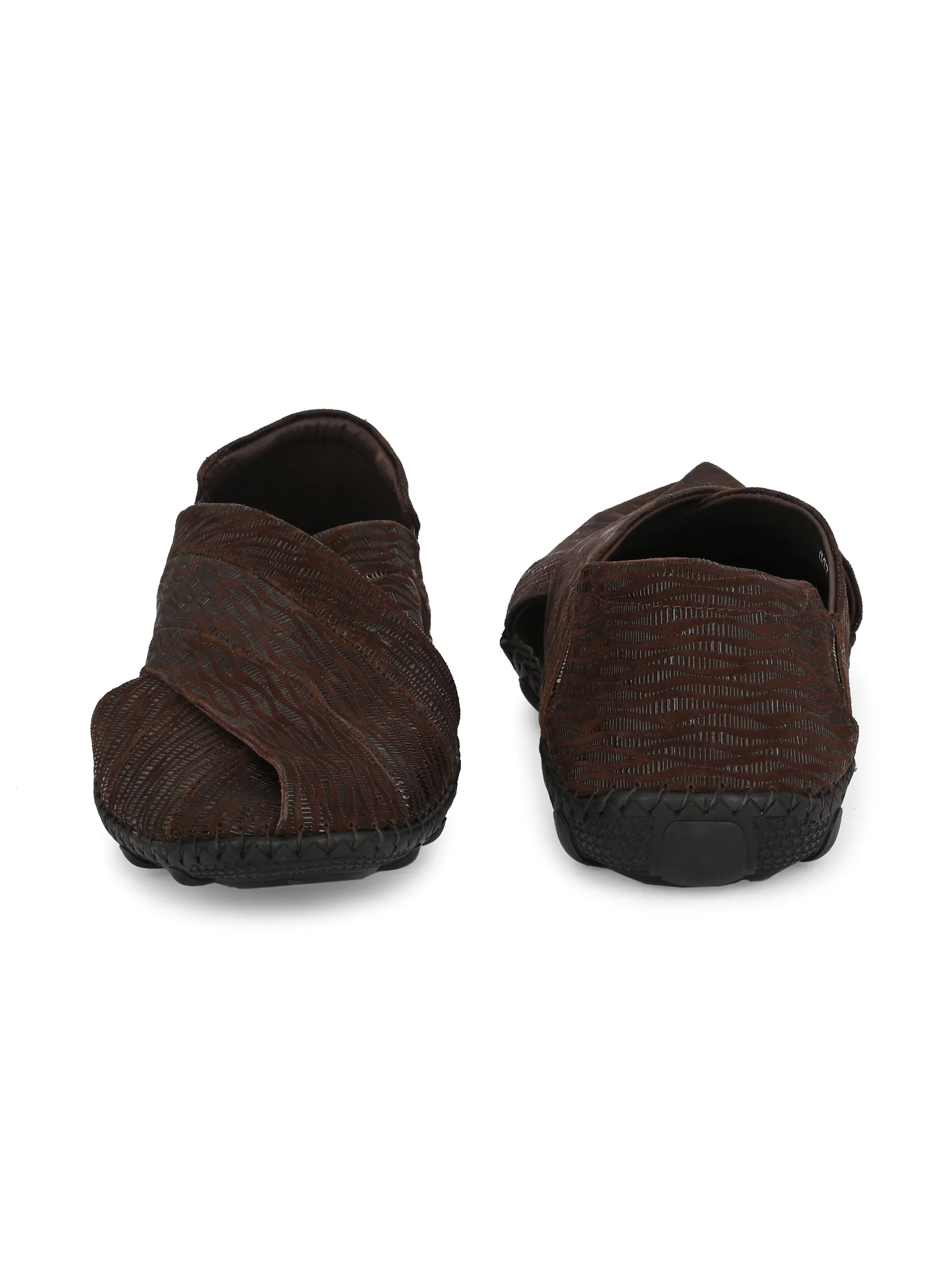 Hitz Men's Brown Leather Slip-On Shoe Style Sandals