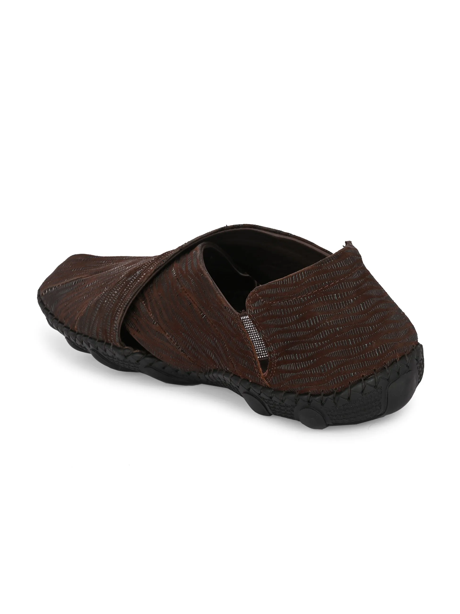 Hitz Men's Brown Leather Slip-On Shoe Style Sandals