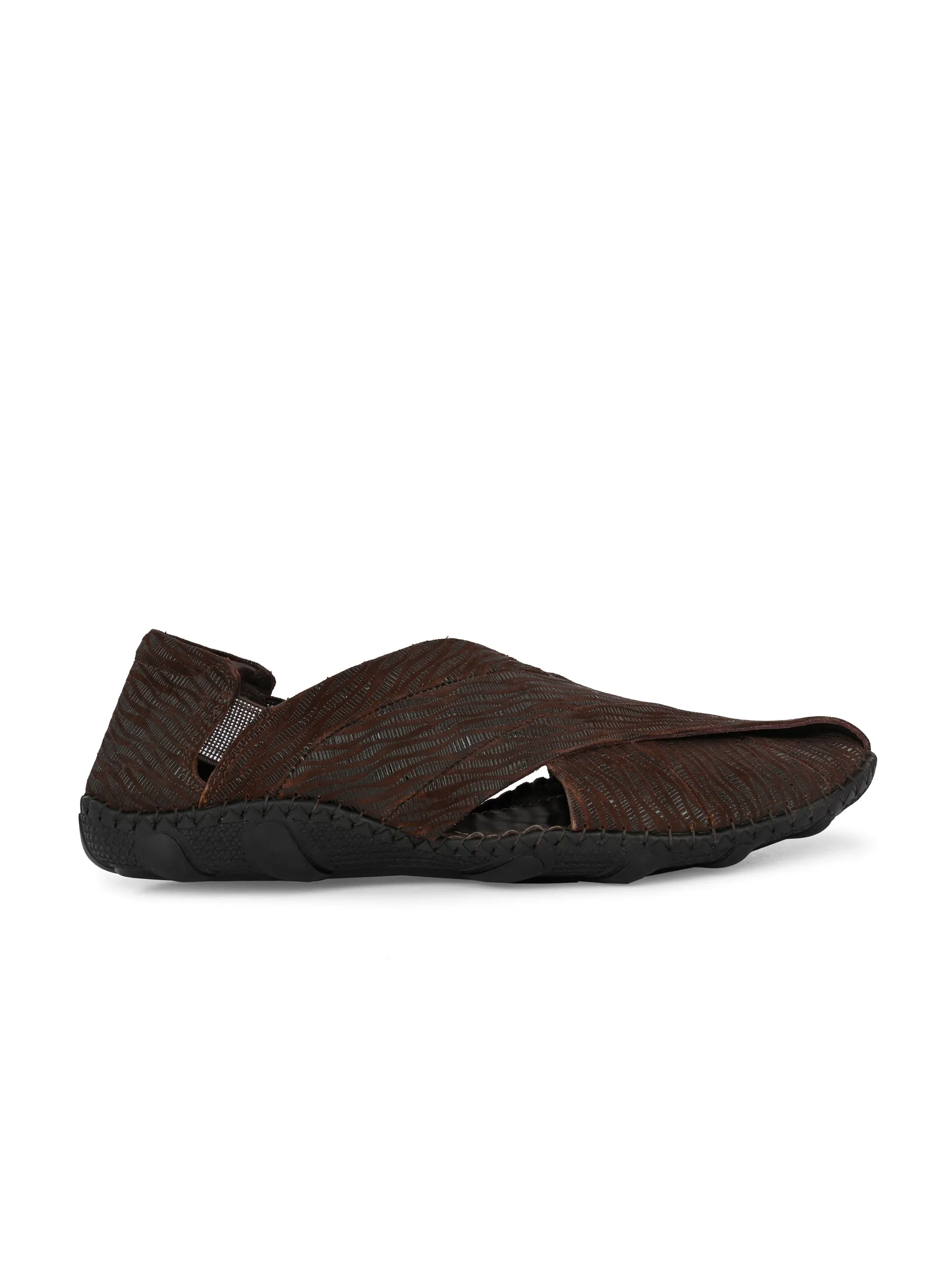 Hitz Men's Brown Leather Slip-On Shoe Style Sandals