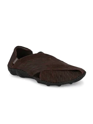 Hitz Men's Brown Leather Slip-On Shoe Style Sandals