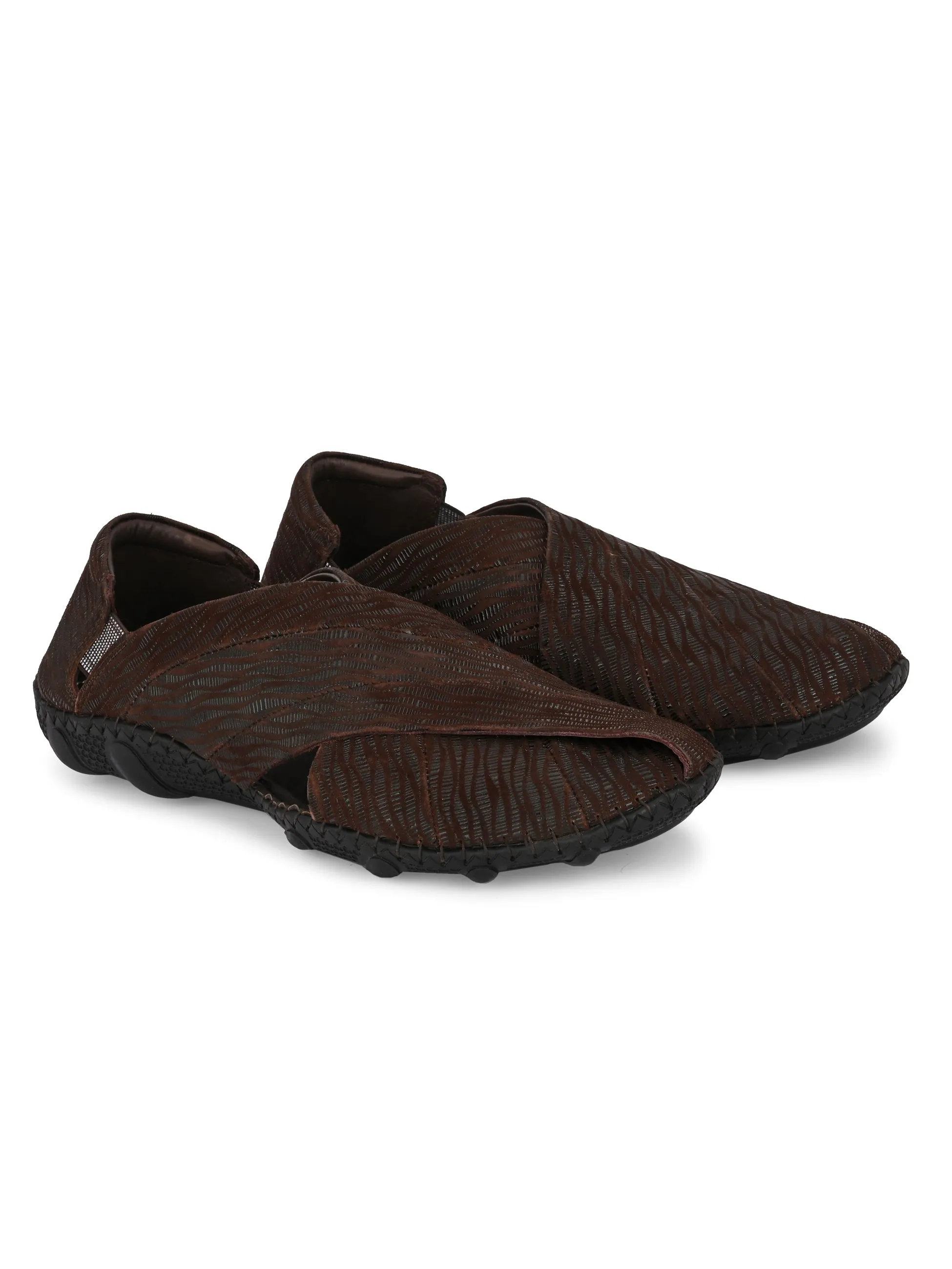 Hitz Men's Brown Leather Slip-On Shoe Style Sandals