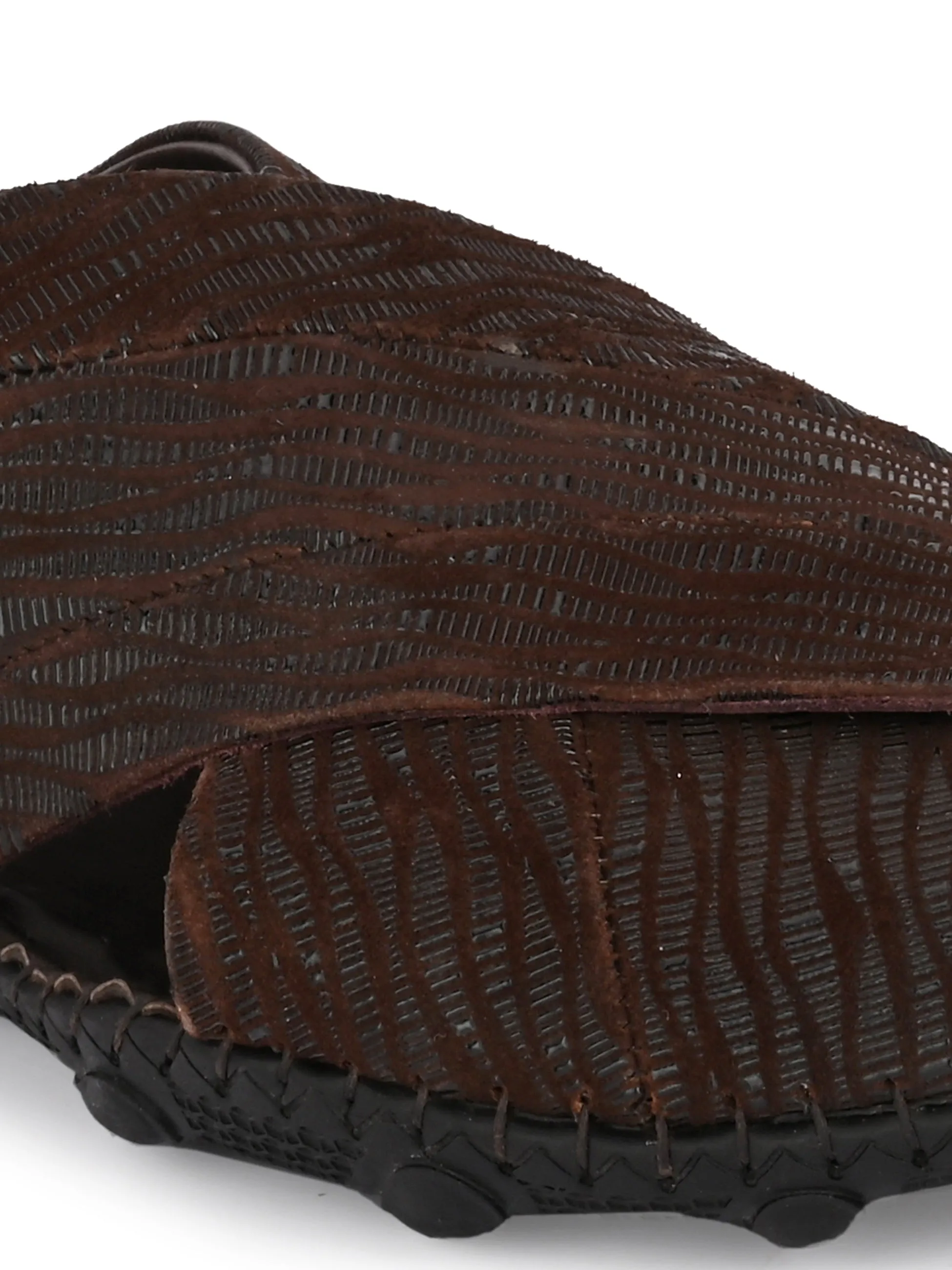 Hitz Men's Brown Leather Slip-On Shoe Style Sandals