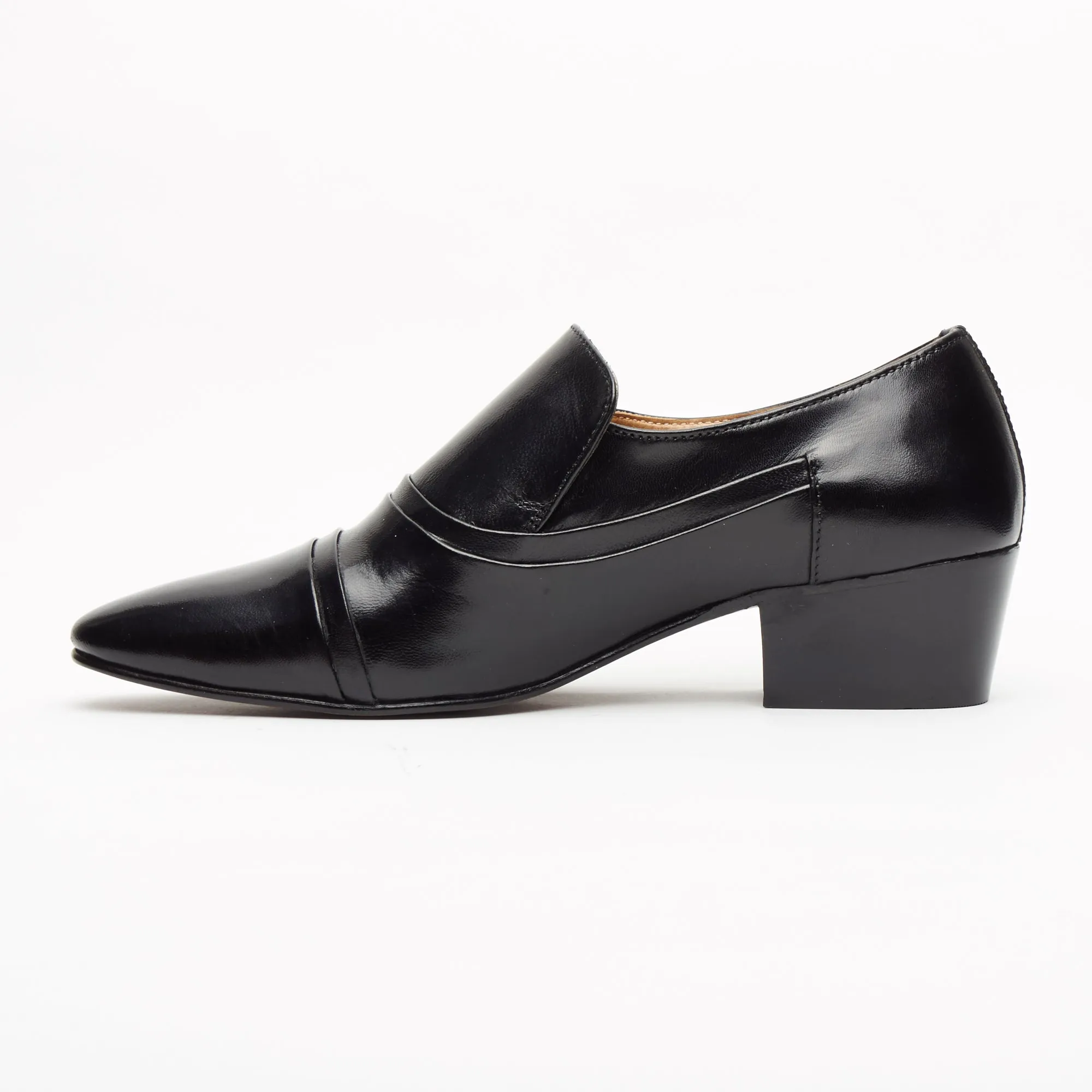 JACOB - MEN'S LUCINI CUBAN HEEL FORMAL CASUAL PARTY WEDDING LEATHER SHOES BLACK
