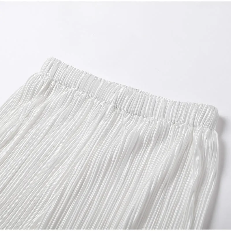 Ladies Solid Color Drape Loose Silky Wrinkled Casual Two-piece Set