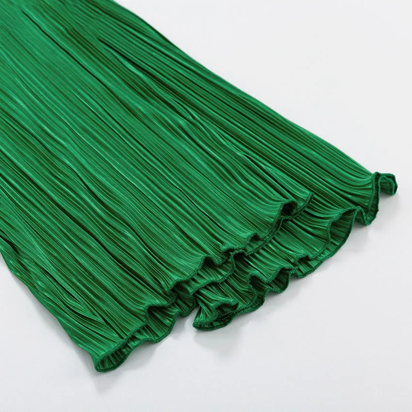 Ladies Solid Color Drape Loose Silky Wrinkled Casual Two-piece Set