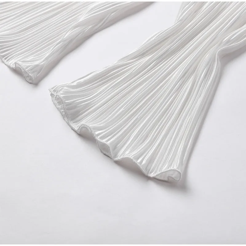 Ladies Solid Color Drape Loose Silky Wrinkled Casual Two-piece Set