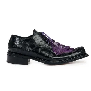 Mauri 44209 Men's Designer Shoes Exotic Skin Giotto Black & Violet Baby Croc & Hornback Tail Oxfords (MA4821)