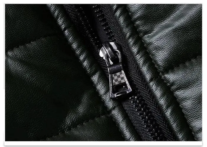 Men's Casual Slim Fit Plus Size Thick Winter Windbreaker PU Leather Jacket Coat