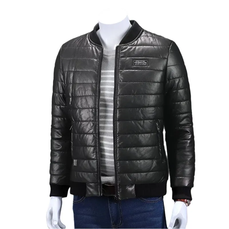 Men's Casual Slim Fit Plus Size Thick Winter Windbreaker PU Leather Jacket Coat