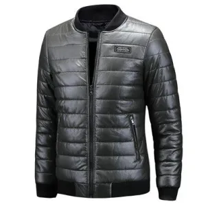 Men's Casual Slim Fit Plus Size Thick Winter Windbreaker PU Leather Jacket Coat