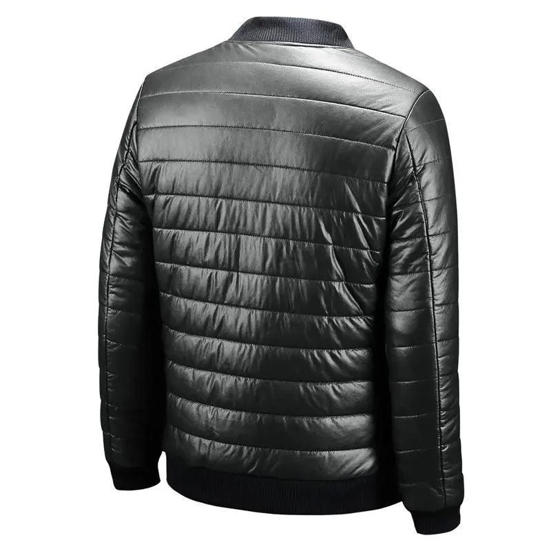 Men's Casual Slim Fit Plus Size Thick Winter Windbreaker PU Leather Jacket Coat