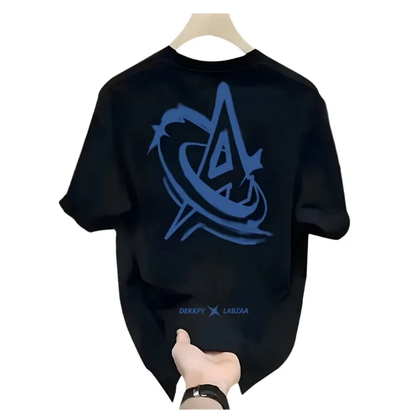 Men's Harajuku Hip-Hop Graphic T-Shirt - Kpop Letter Print, Casual Summer O-Neck Streetwear Black Tops