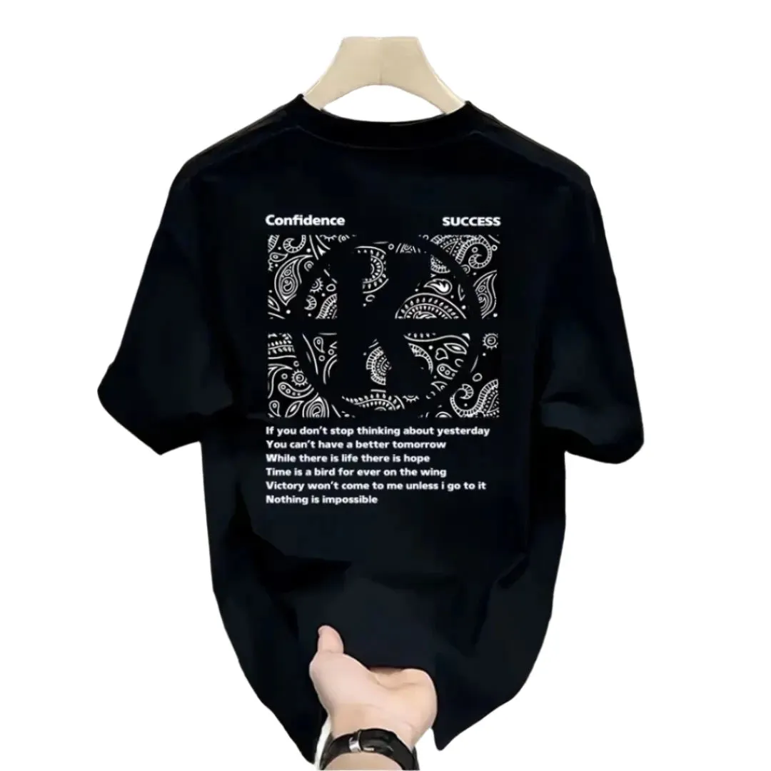 Men's Harajuku Hip-Hop Graphic T-Shirt - Kpop Letter Print, Casual Summer O-Neck Streetwear Black Tops