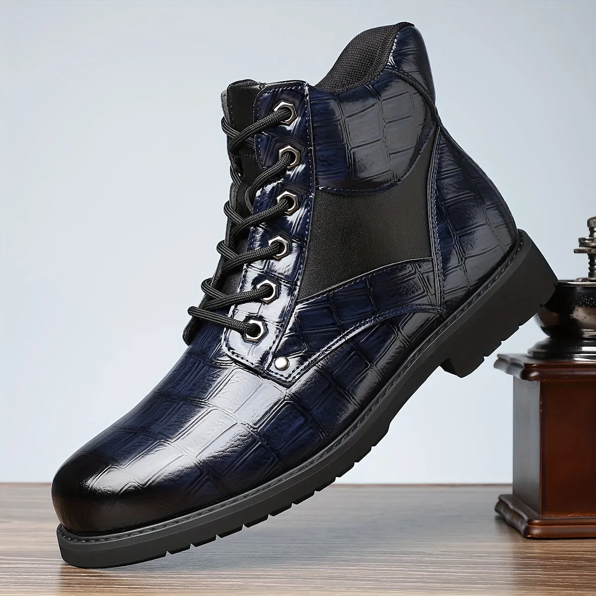 Men's Leather Hiking Boots - 27025: Stylish, Seasonless, and Durable PU Leather with Rubber Sole and Comfortable PU Lining