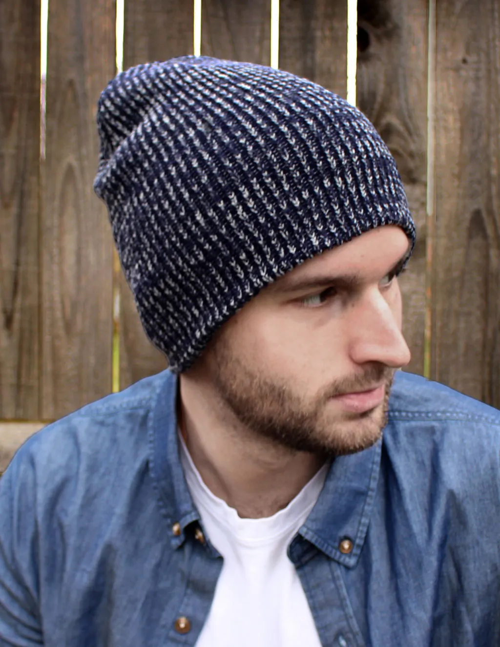 NAVY MARLED BEANIE
