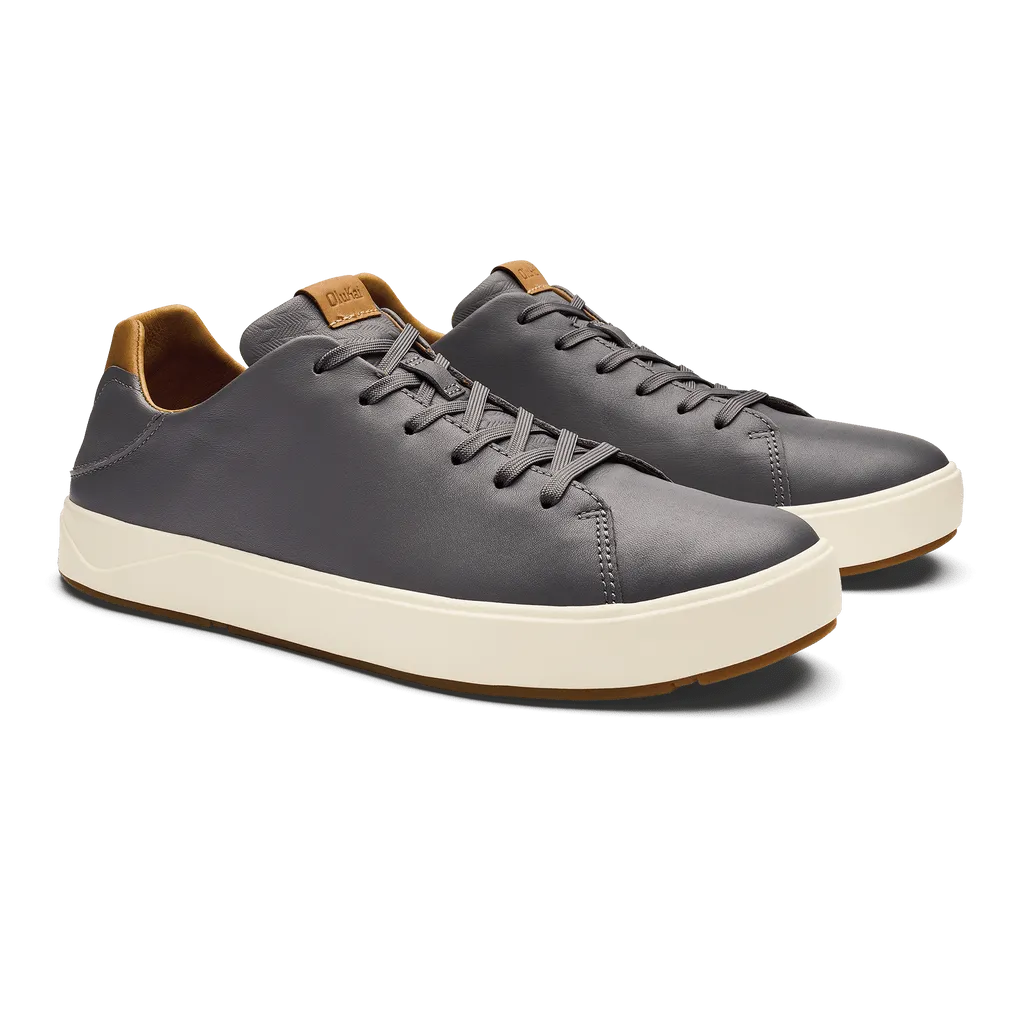 OluKai Men's Lae'ahi Li'Ili Leather Sneakers- Stone/Stone