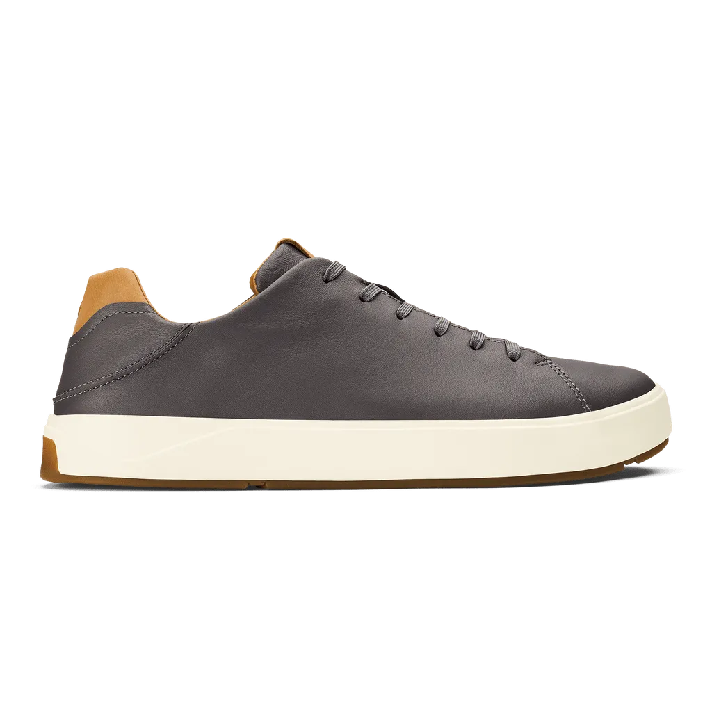 OluKai Men's Lae'ahi Li'Ili Leather Sneakers- Stone/Stone