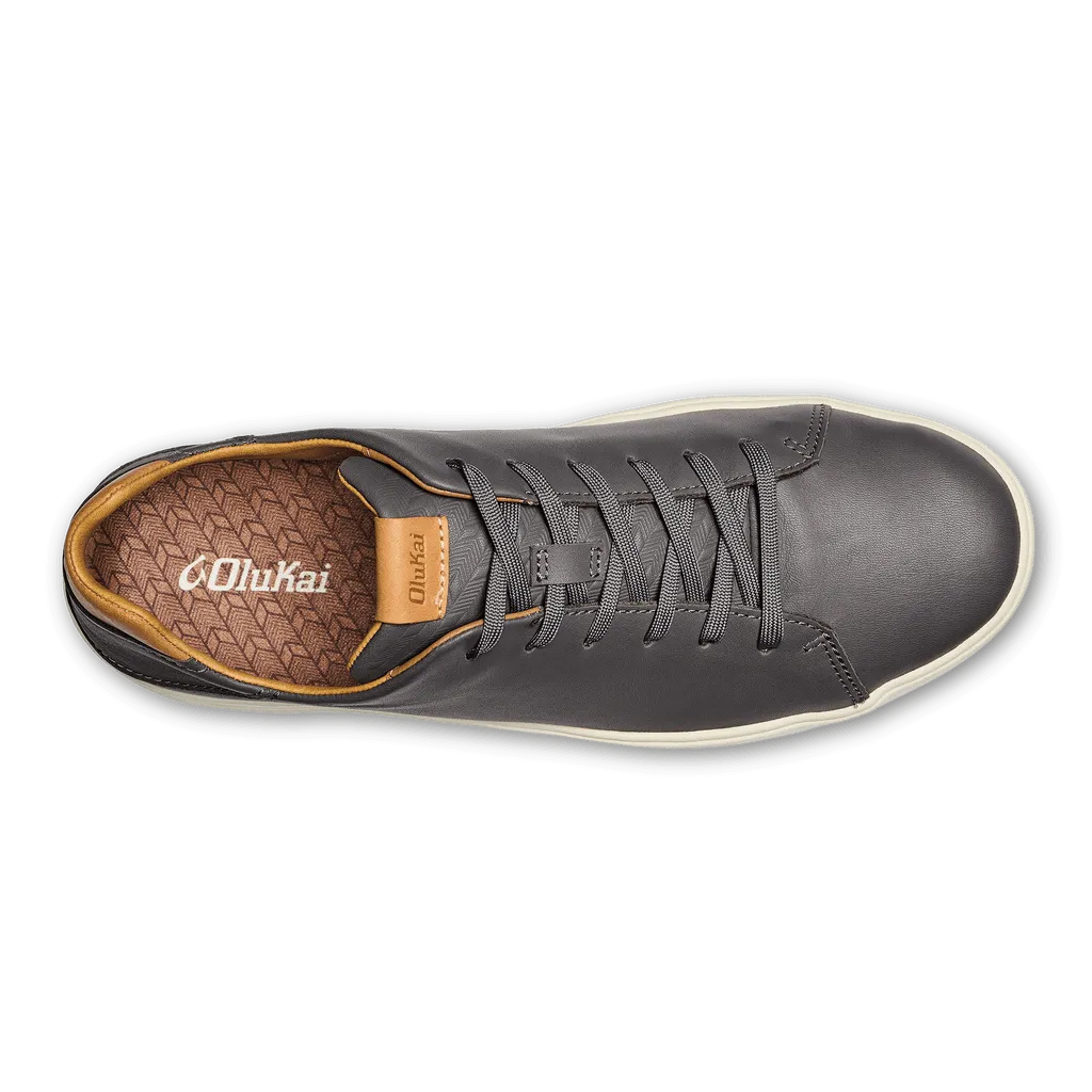 OluKai Men's Lae'ahi Li'Ili Leather Sneakers- Stone/Stone