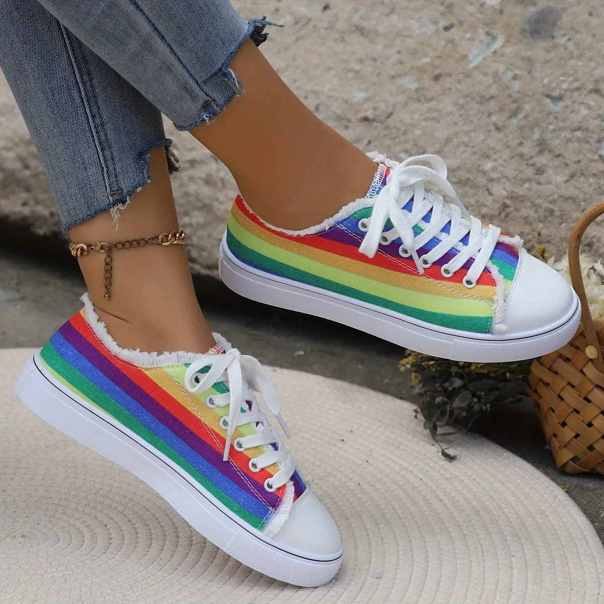Rainbow Print Trainers Non Slip Canvas Shoes