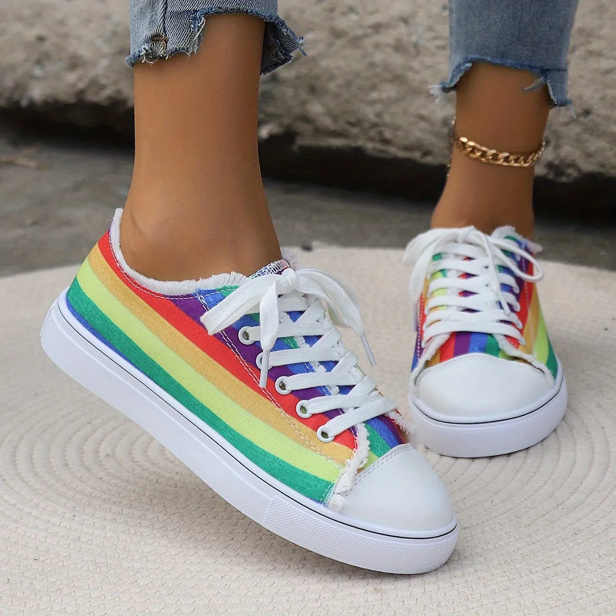 Rainbow Print Trainers Non Slip Canvas Shoes