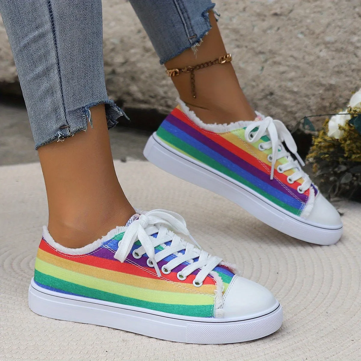 Rainbow Print Trainers Non Slip Canvas Shoes