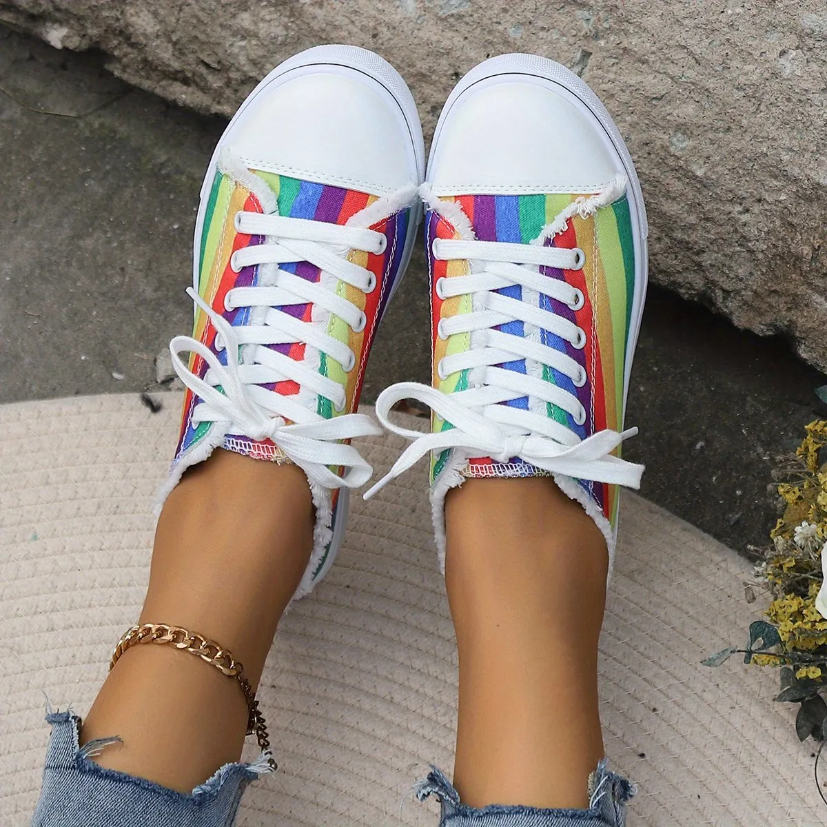 Rainbow Print Trainers Non Slip Canvas Shoes