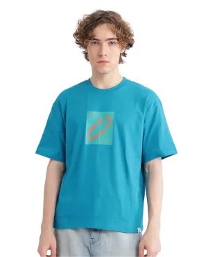 Rare Rabbit Men Just Teal Cotton Fabric Short Sleeve Crew Neck Graphic Print T-Shirt