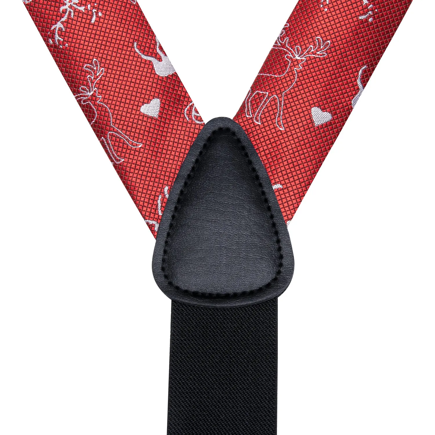 Red Chritsmas Deer Suspender Bowtie Hanky Cufflinks Set