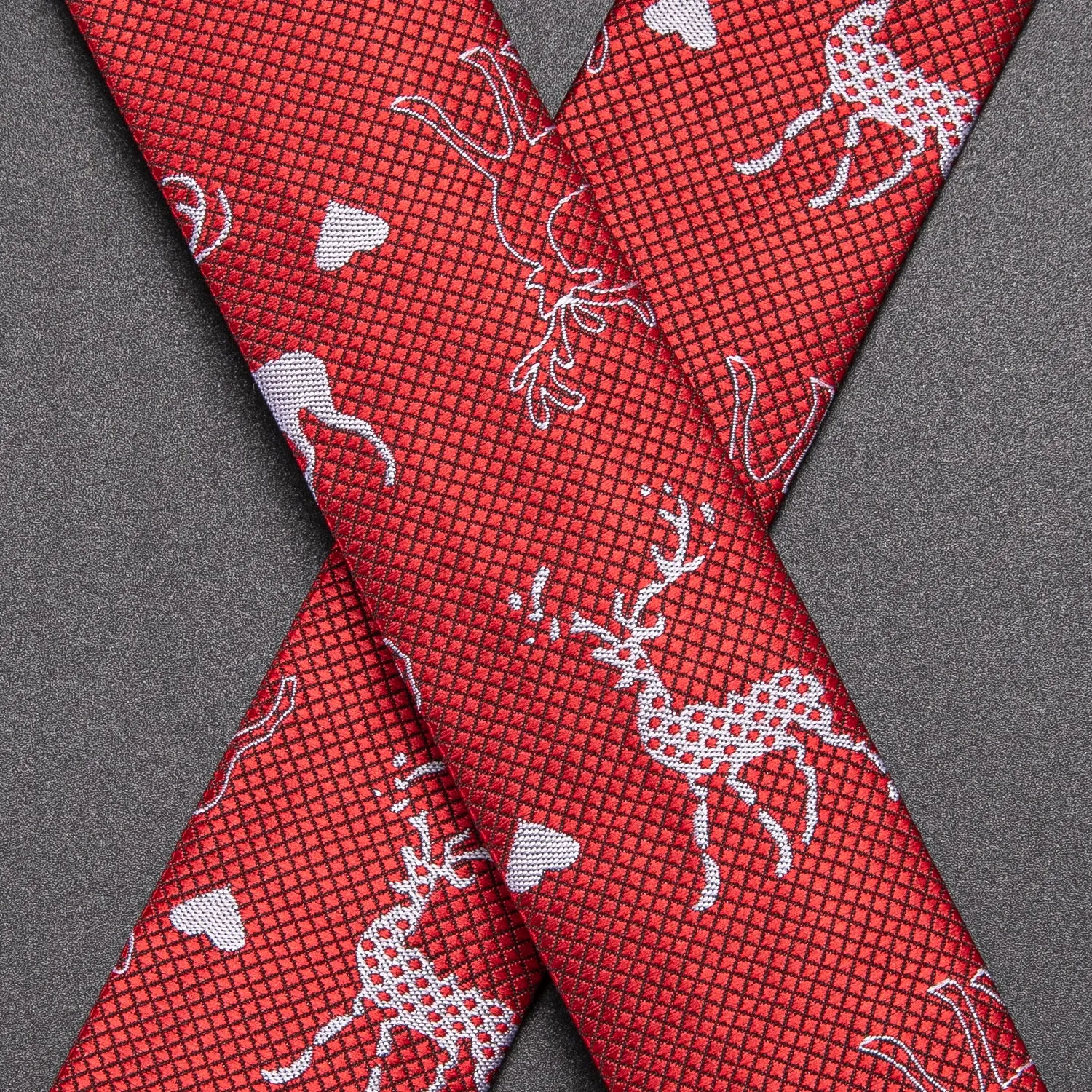 Red Chritsmas Deer Suspender Bowtie Hanky Cufflinks Set